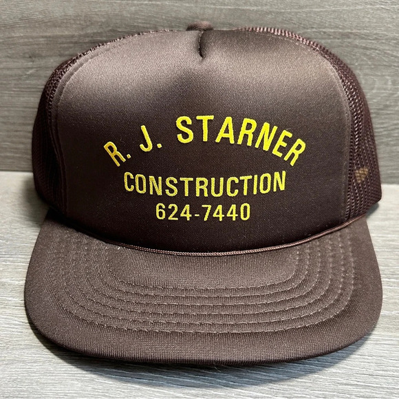 Vintage Trucker Hat With Construction Co Advertisement NOS Mesh Foam Snapback - Picture 1 of 6